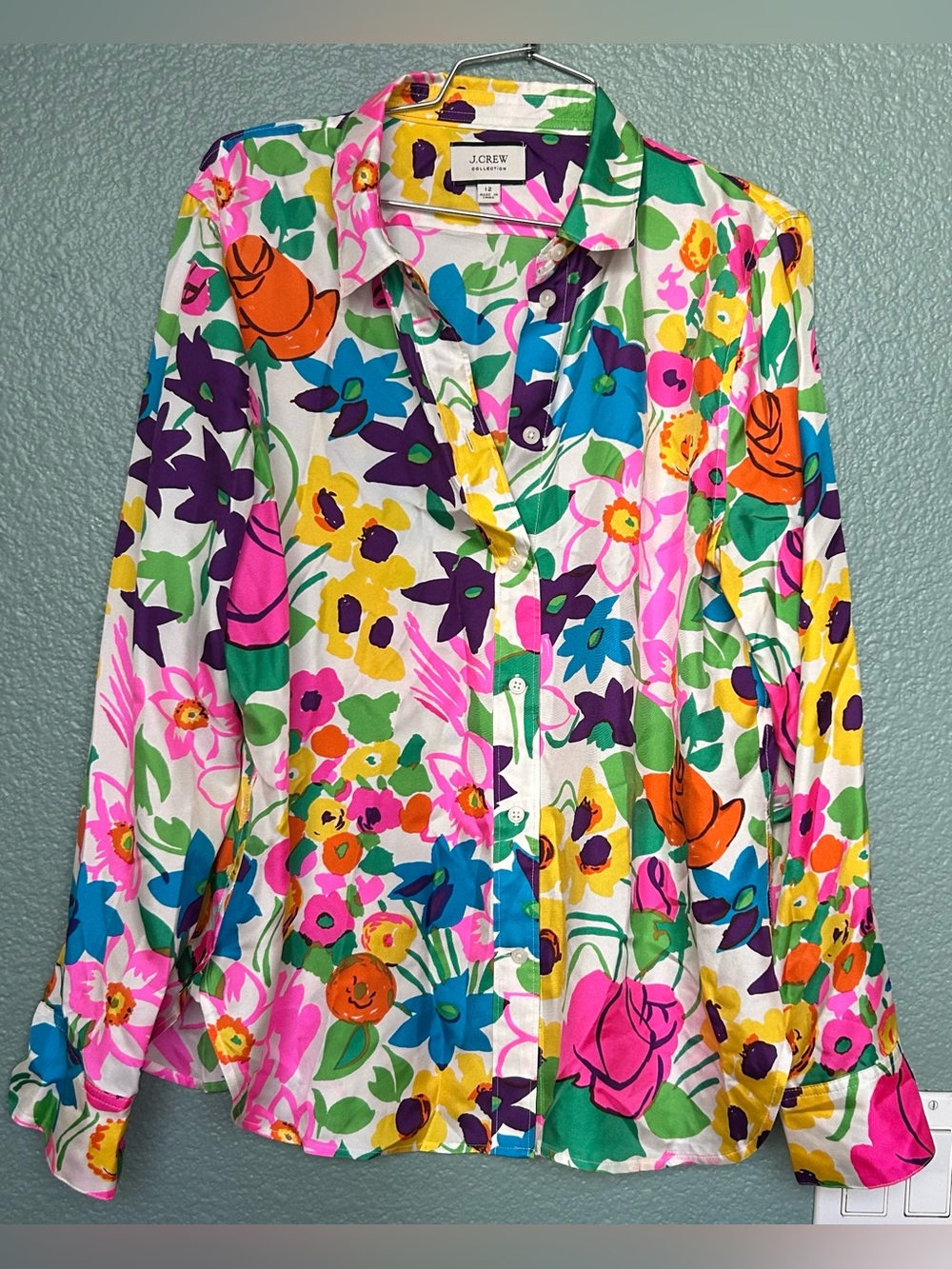 NWOT J.Crew Collection Slim-fit SILK Twill Shirt in Vibrant Garden Button-up